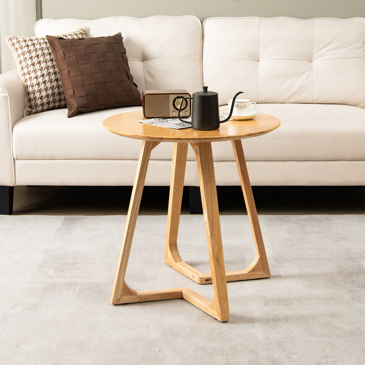 24 Inch Round End Table with Adjustable Foot Pads Natural-End & Side Tables-DECOROLALA