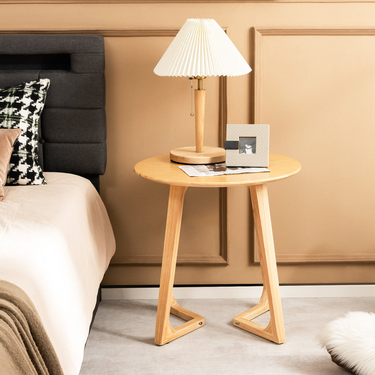 24 Inch Round End Table with Adjustable Foot Pads Natural-End & Side Tables-DECOROLALA