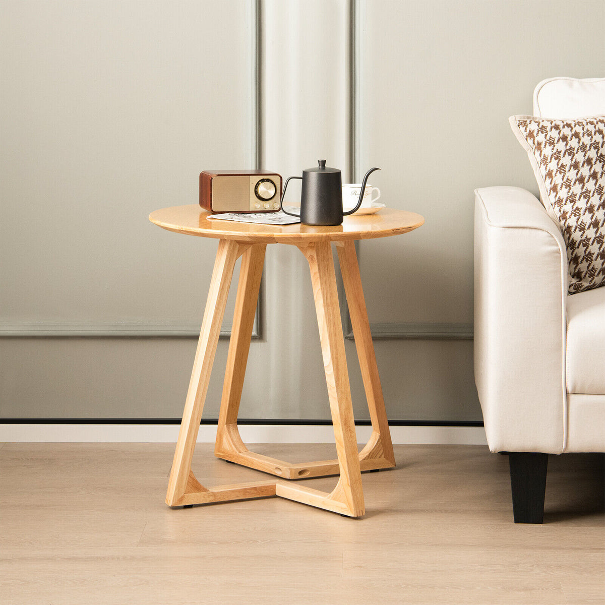24 Inch Round End Table with Adjustable Foot Pads Natural-End & Side Tables-DECOROLALA