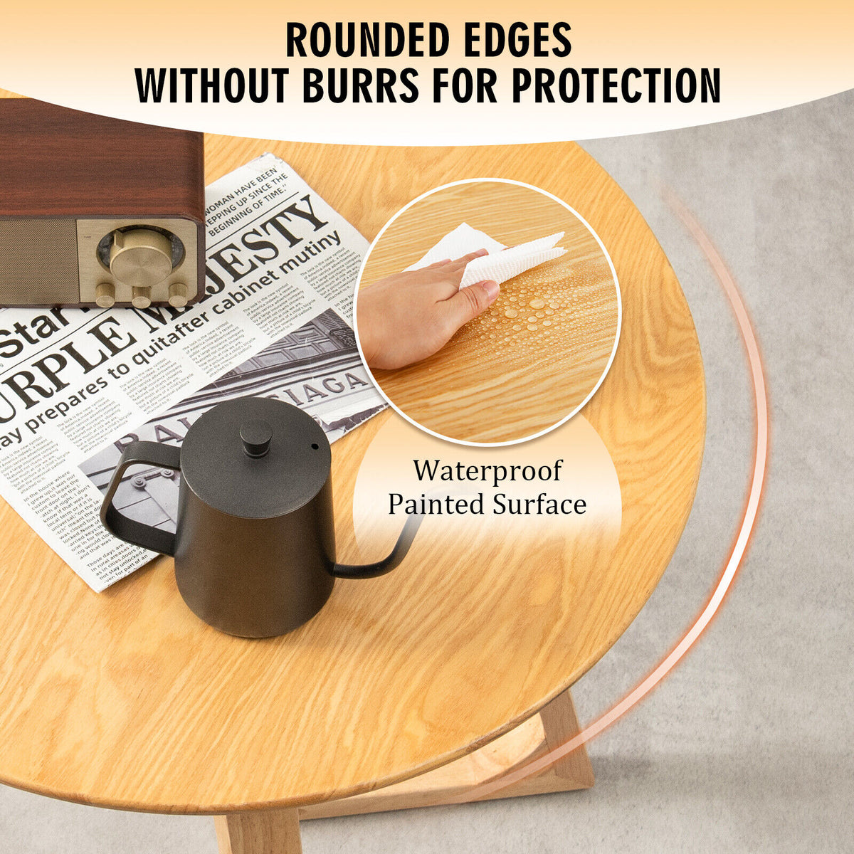 24 Inch Round End Table with Adjustable Foot Pads Natural-End & Side Tables-DECOROLALA
