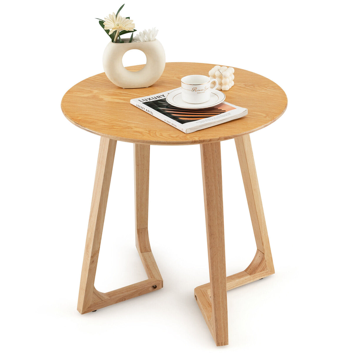 24 Inch Round End Table with Adjustable Foot Pads Natural-End & Side Tables-DECOROLALA