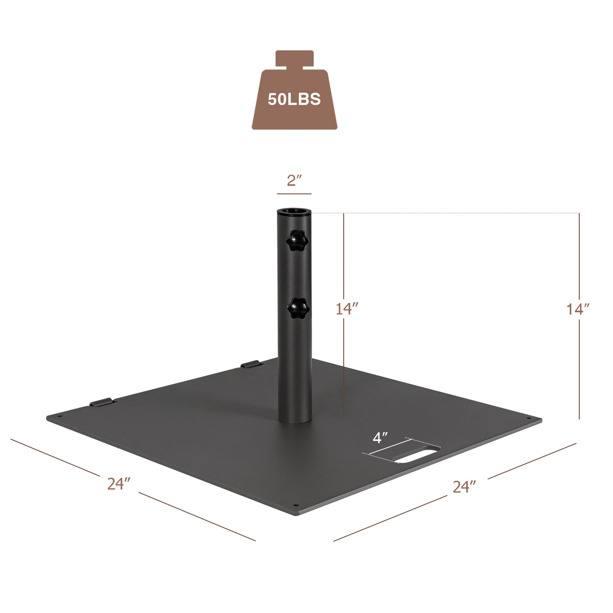 24 Inch Square Patio Umbrella Base 50 LBS Weighted-Black-Outdoor Umbrella Bases-DECOROLALA