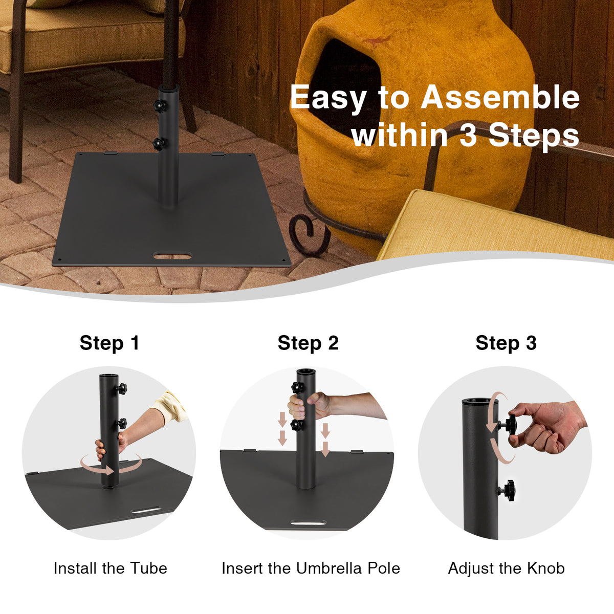 24 Inch Square Patio Umbrella Base 50 LBS Weighted-Black-Outdoor Umbrella Bases-DECOROLALA