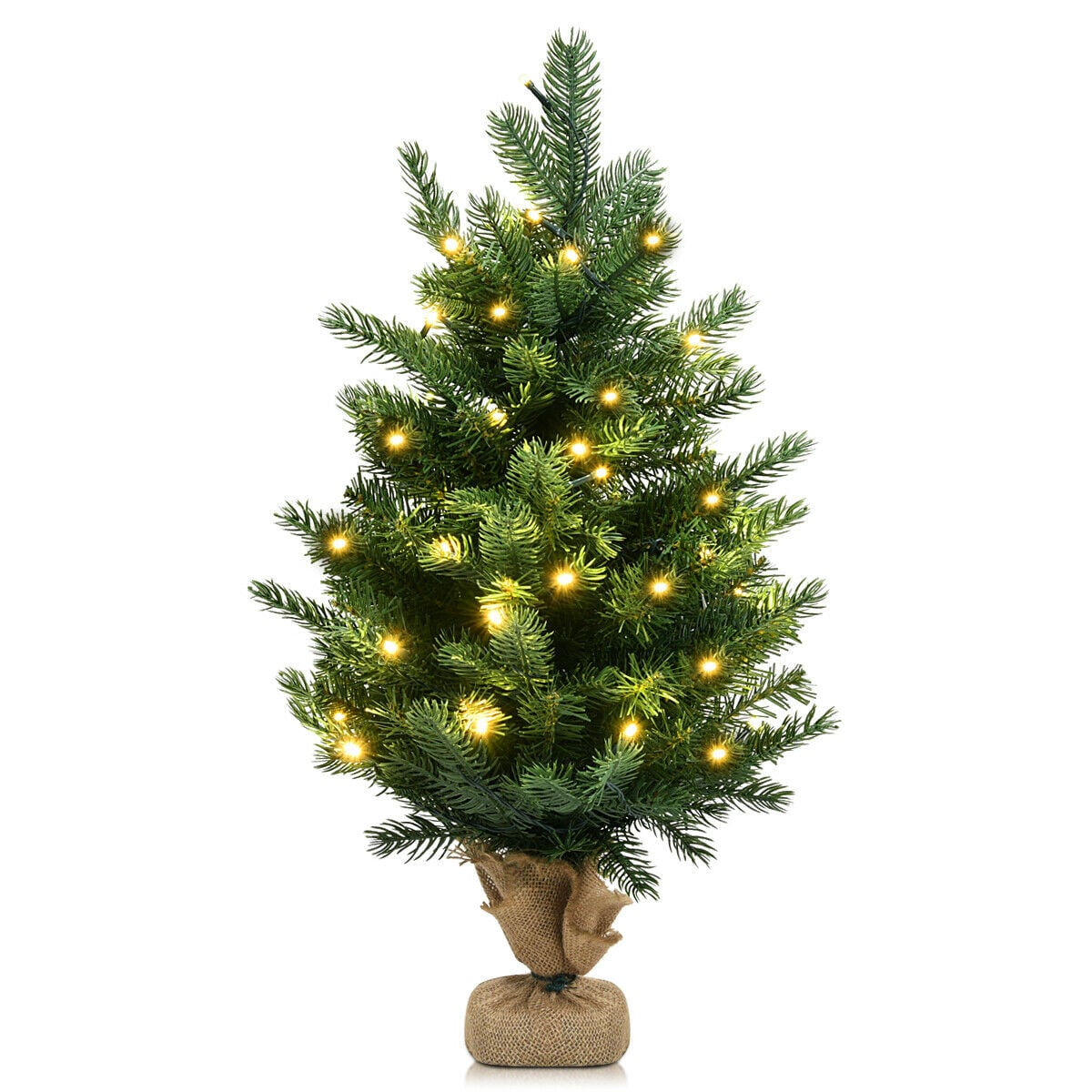 24 Inch Tabletop Fir Artificial Christmas Tree with LED Lights-Christmas Trees-DECOROLALA