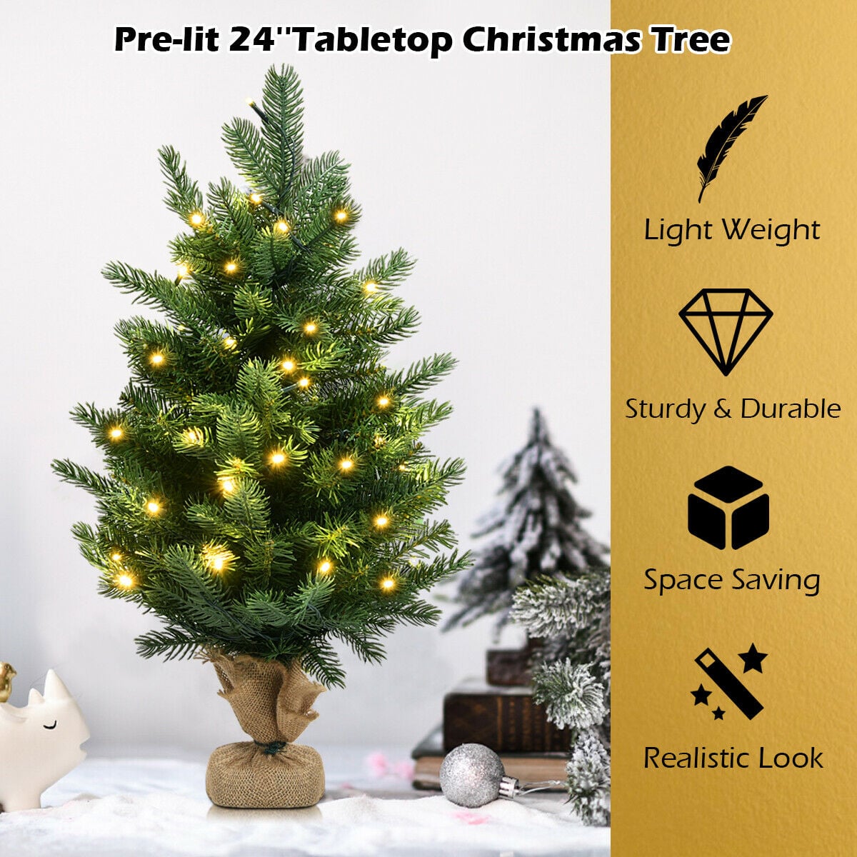 24 Inch Tabletop Fir Artificial Christmas Tree with LED Lights-Christmas Trees-DECOROLALA