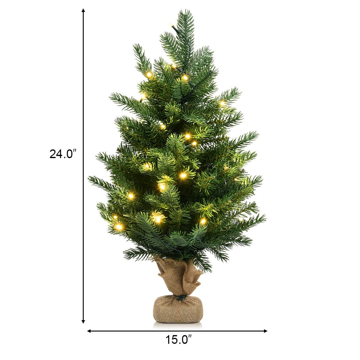 24 Inch Tabletop Fir Artificial Christmas Tree with LED Lights-Christmas Trees-DECOROLALA