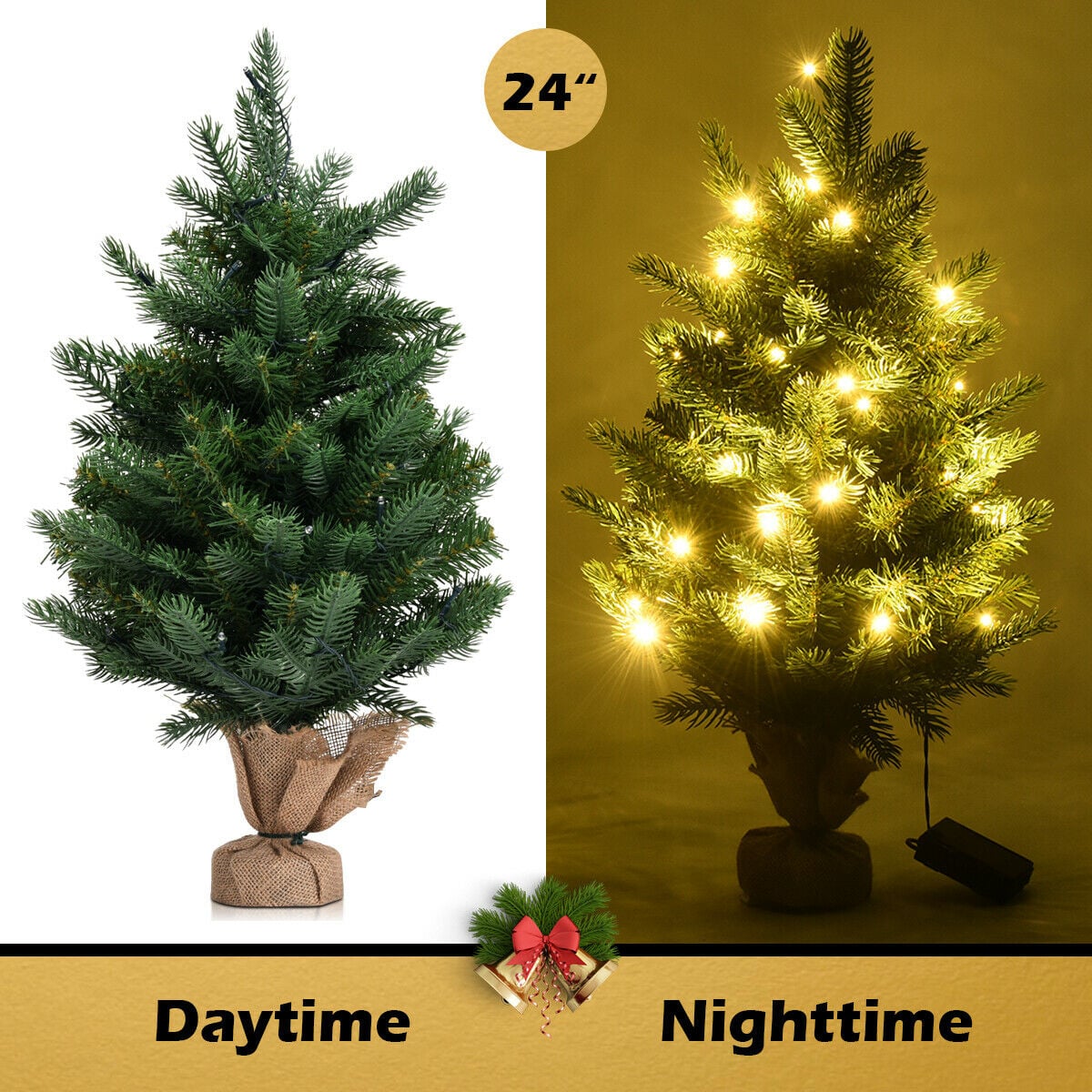 24 Inch Tabletop Fir Artificial Christmas Tree with LED Lights-Christmas Trees-DECOROLALA