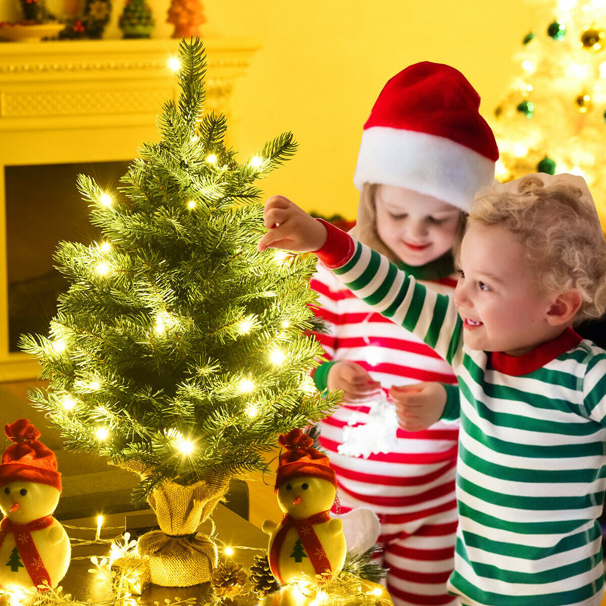 24 Inch Tabletop Fir Artificial Christmas Tree with LED Lights-Christmas Trees-DECOROLALA