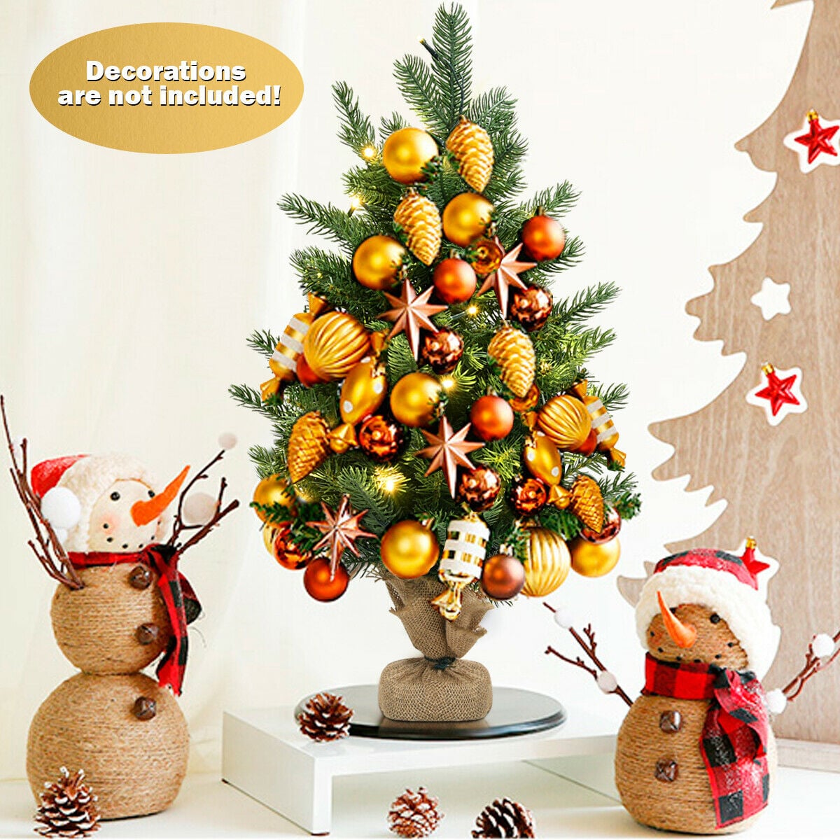 24 Inch Tabletop Fir Artificial Christmas Tree with LED Lights-Christmas Trees-DECOROLALA