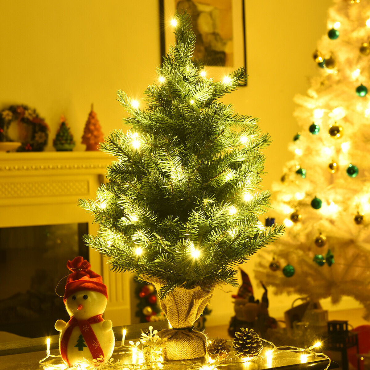 24 Inch Tabletop Fir Artificial Christmas Tree with LED Lights-Christmas Trees-DECOROLALA