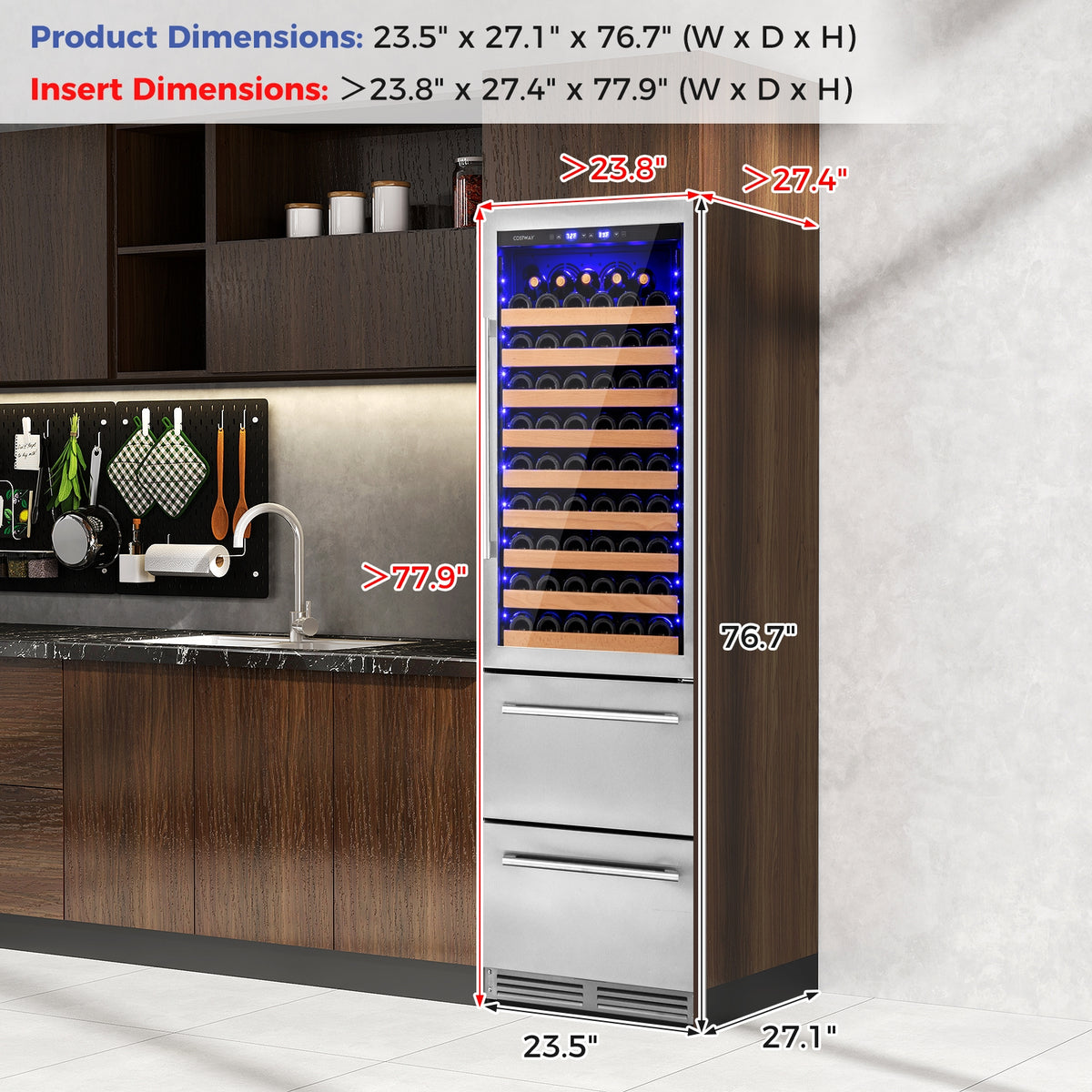 24 Inch Wine and Beverage Refrigerator with Independent Temperature Control-Sliver-Wine & Beverage Coolers-DECOROLALA