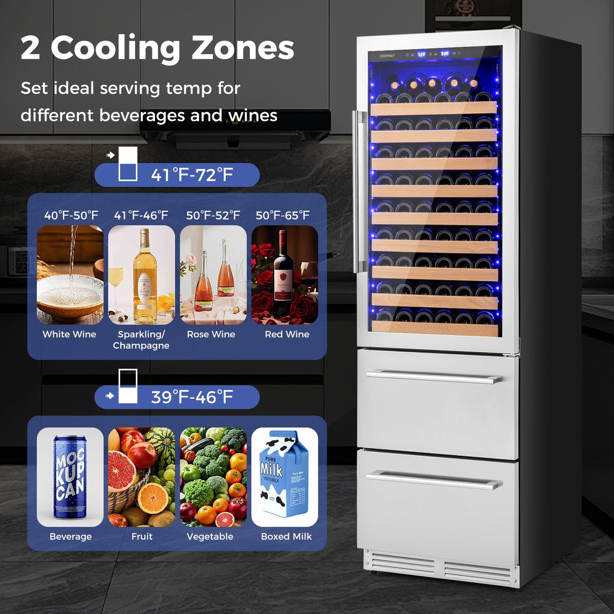 24 Inch Wine and Beverage Refrigerator with Independent Temperature Control-Sliver-Wine & Beverage Coolers-DECOROLALA