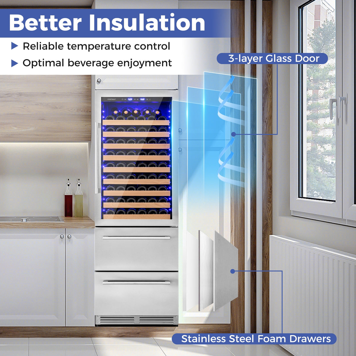 24 Inch Wine and Beverage Refrigerator with Independent Temperature Control-Sliver-Wine & Beverage Coolers-DECOROLALA