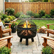 24 Inch Wood Burning Fire Pit with Log Grate and Mesh Screen for Outside-Fire Pits-DECOROLALA