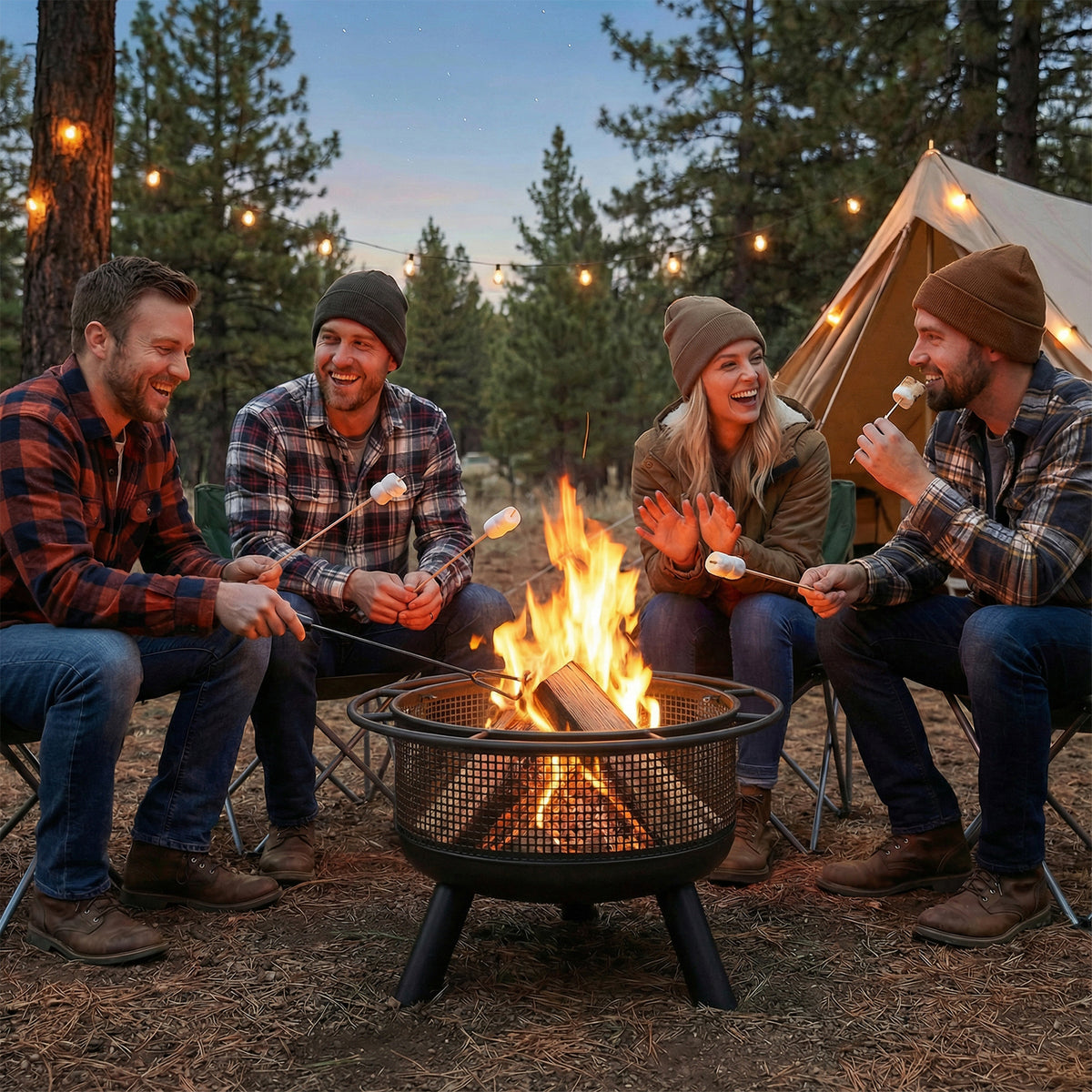24 Inch Wood Burning Fire Pit with Log Grate and Mesh Screen for Outside-Fire Pits-DECOROLALA