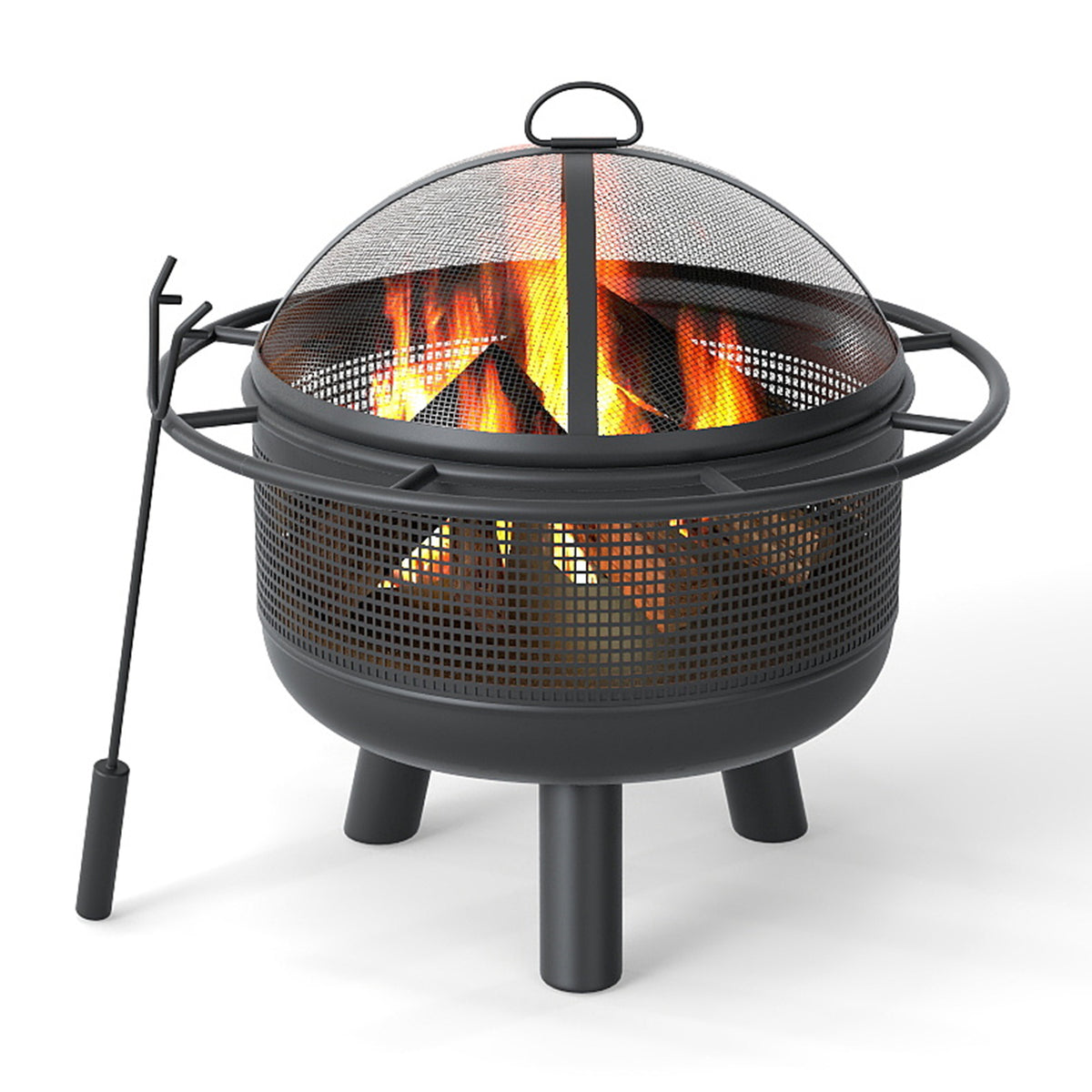 24 Inch Wood Burning Fire Pit with Log Grate and Mesh Screen for Outside-Fire Pits-DECOROLALA