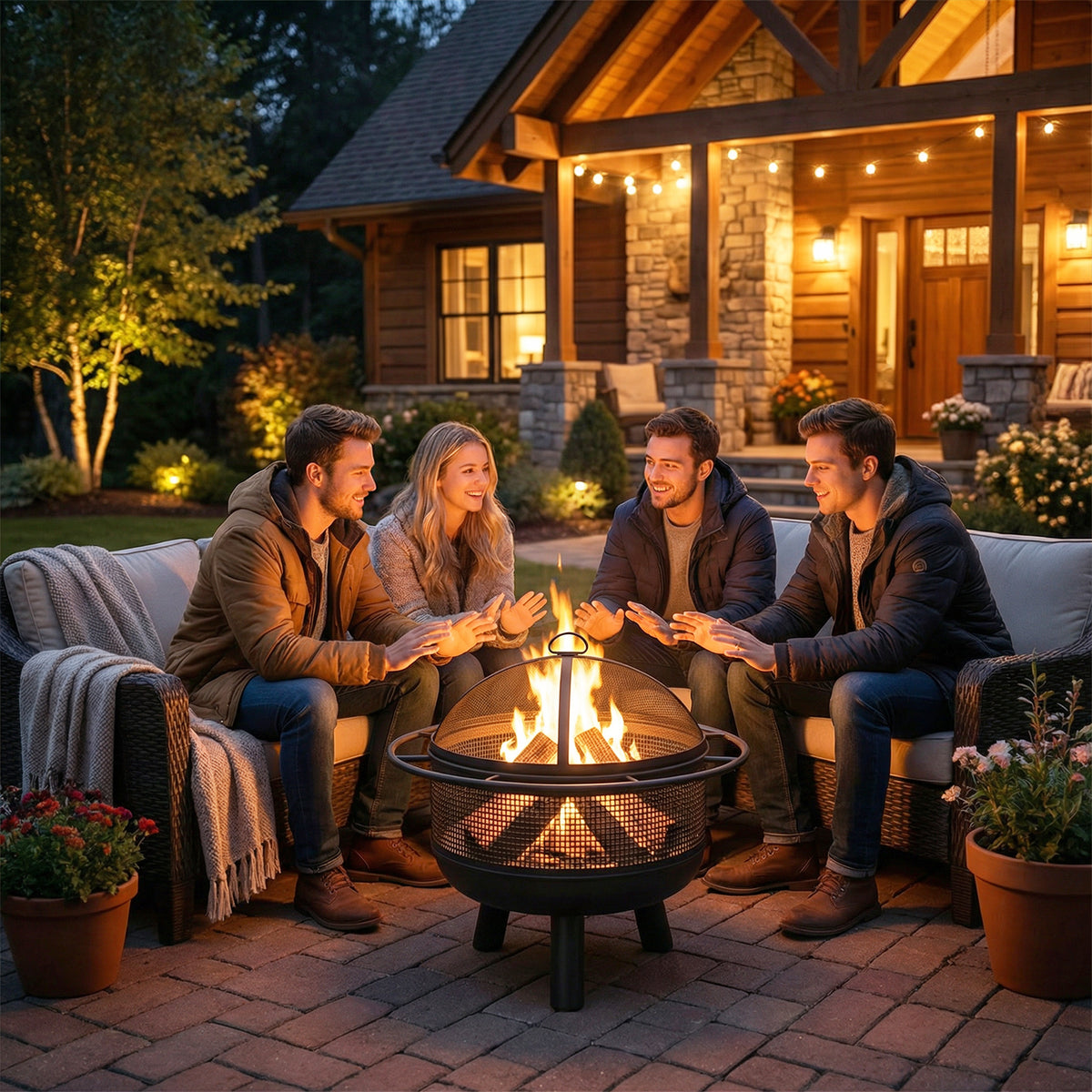 24 Inch Wood Burning Fire Pit with Log Grate and Mesh Screen for Outside-Fire Pits-DECOROLALA
