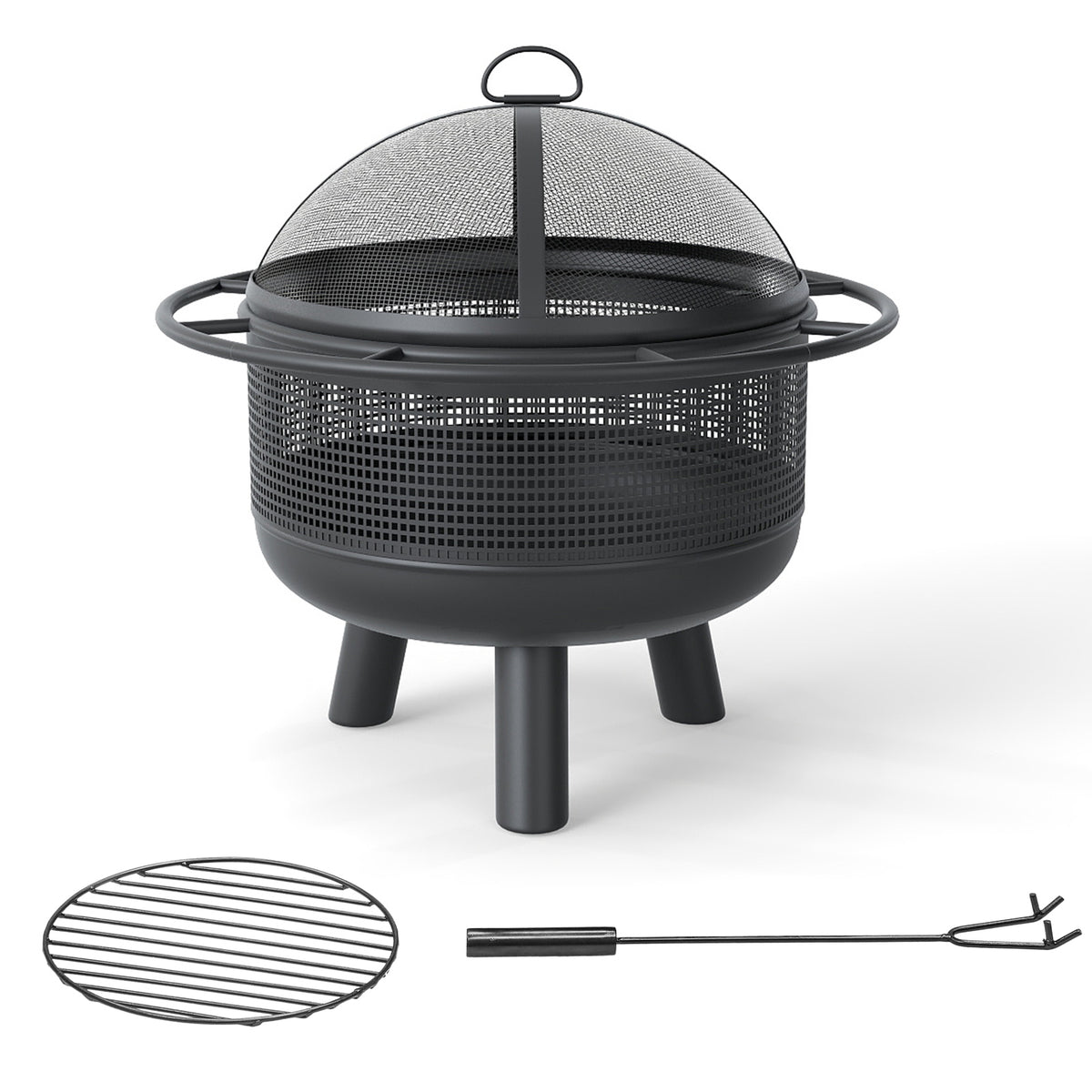 24 Inch Wood Burning Fire Pit with Log Grate and Mesh Screen for Outside-Fire Pits-DECOROLALA