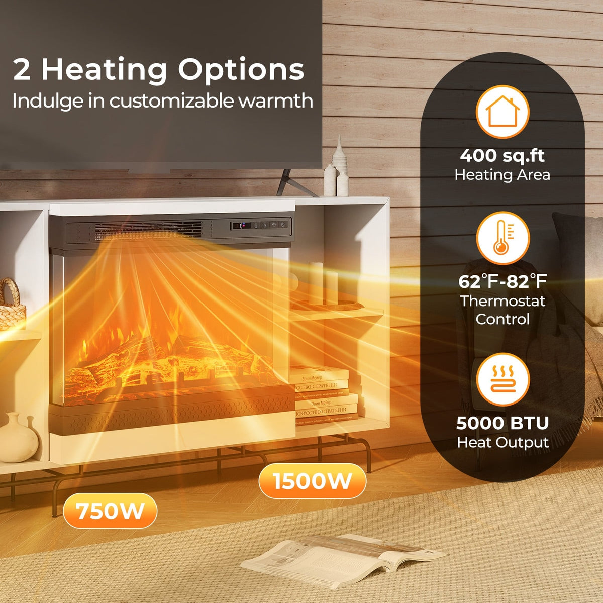 24 Inches 3-Sided Glass Electric Fireplace Heater with Remote Control-Fireplaces-DECOROLALA