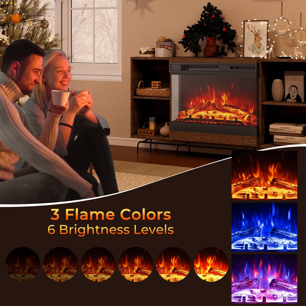 24 Inches 3-Sided Glass Electric Fireplace Heater with Remote Control-Fireplaces-DECOROLALA