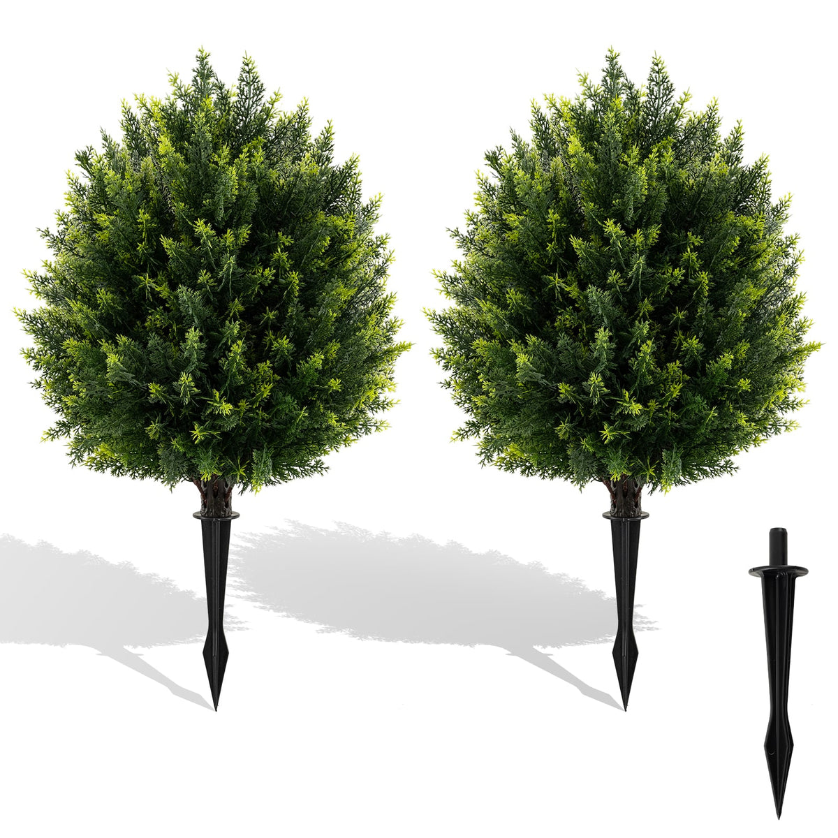 24 Inches Artificial Cypress Topiary Ball Tree Set with Ground Spike-Green-Artificial Plants-DECOROLALA