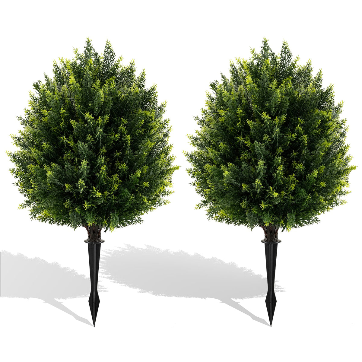 24 Inches Artificial Cypress Topiary Ball Tree Set with Ground Spike-Green-Artificial Plants-DECOROLALA
