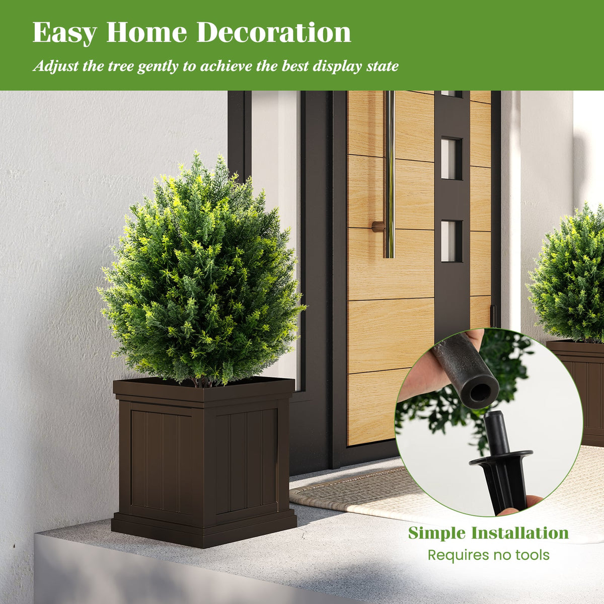 24 Inches Artificial Cypress Topiary Ball Tree Set with Ground Spike-Green-Artificial Plants-DECOROLALA