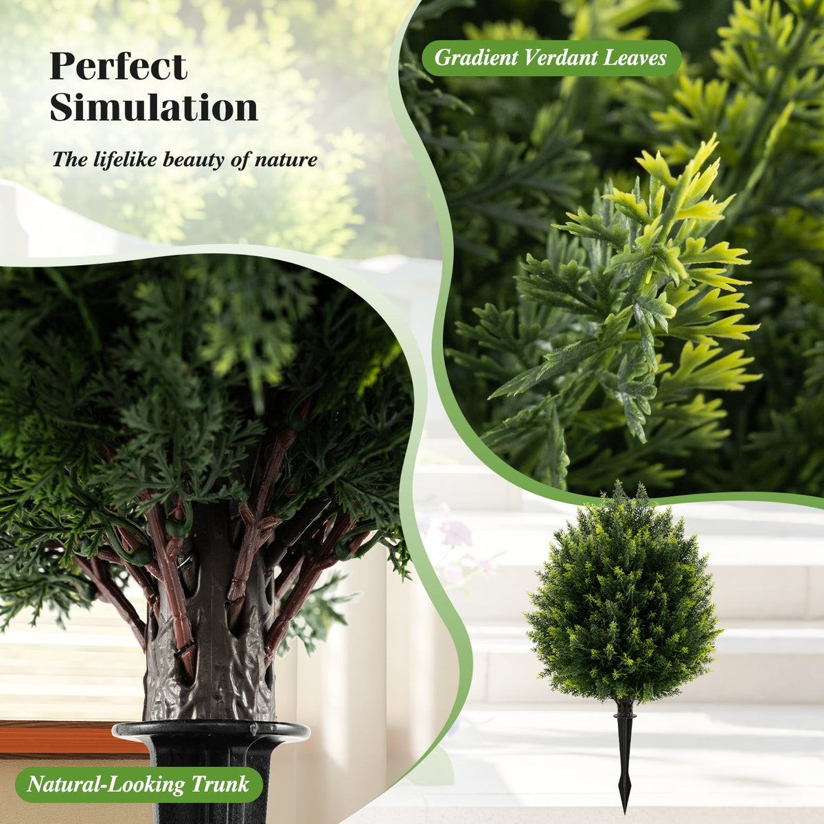 24 Inches Artificial Cypress Topiary Ball Tree Set with Ground Spike-Green-Artificial Plants-DECOROLALA