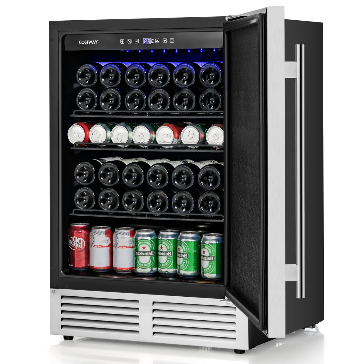 24 Inches Beverage Refrigerator with Removable Shelves and Adjustable Temperature-Silver-Wine & Beverage Coolers-DECOROLALA
