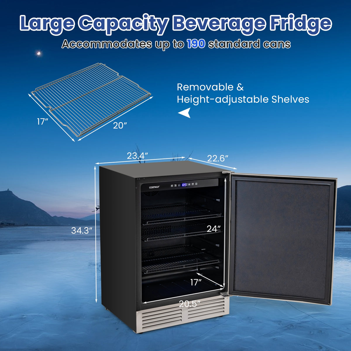24 Inches Beverage Refrigerator with Removable Shelves and Adjustable Temperature-Silver-Wine & Beverage Coolers-DECOROLALA