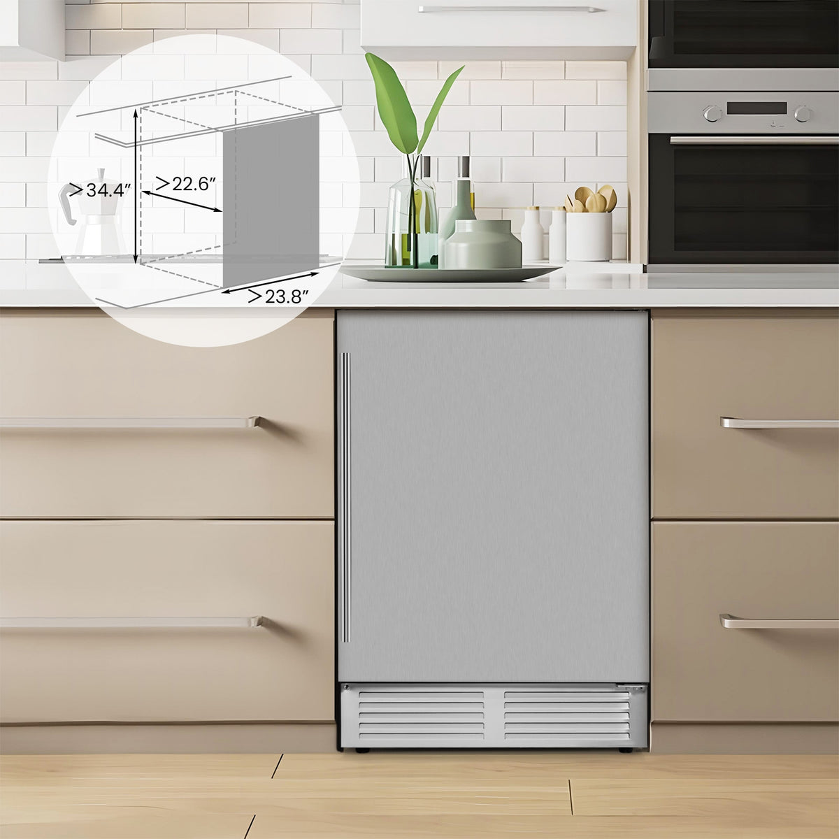 24 Inches Beverage Refrigerator with Removable Shelves and Adjustable Temperature-Silver-Wine & Beverage Coolers-DECOROLALA