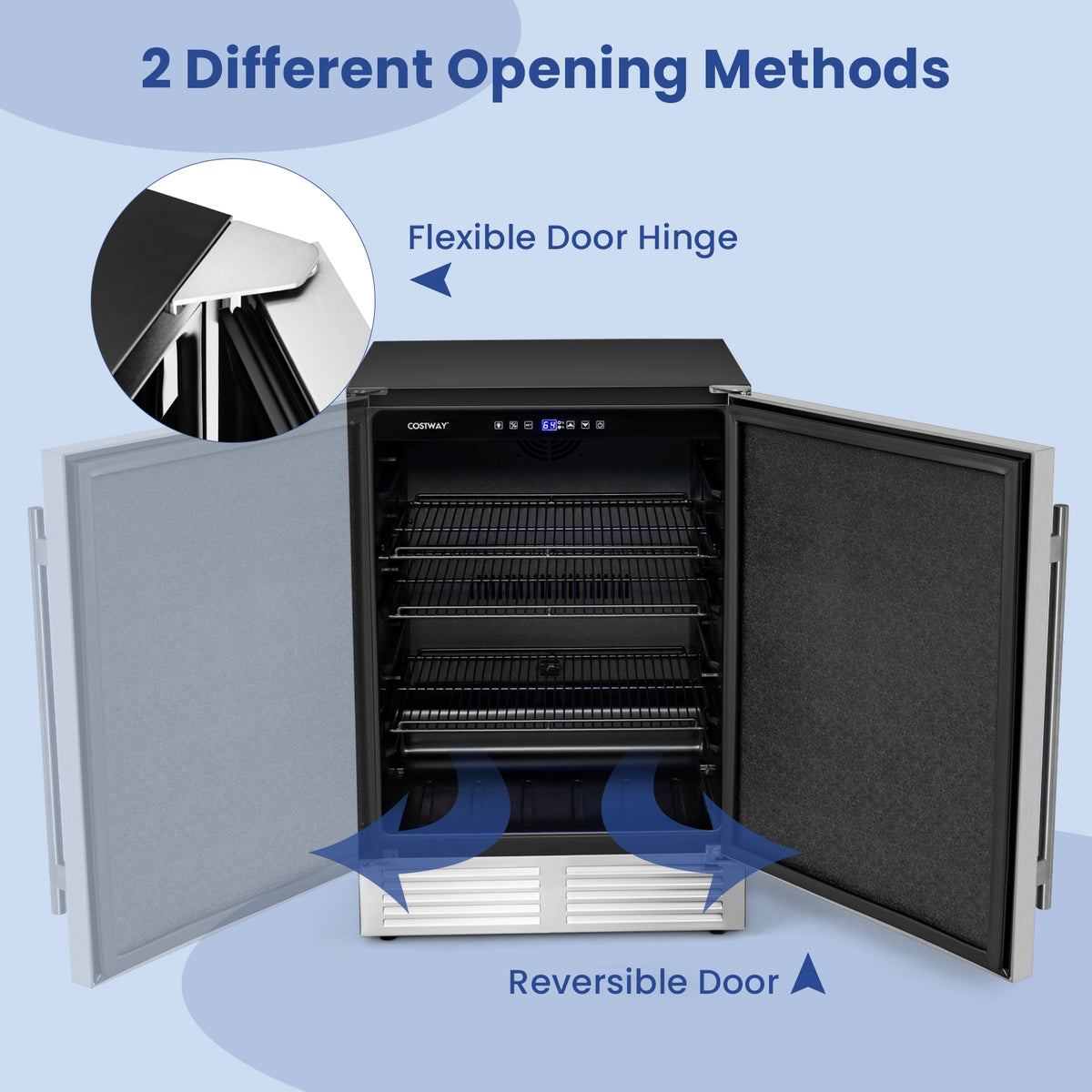 24 Inches Beverage Refrigerator with Removable Shelves and Adjustable Temperature-Silver-Wine & Beverage Coolers-DECOROLALA