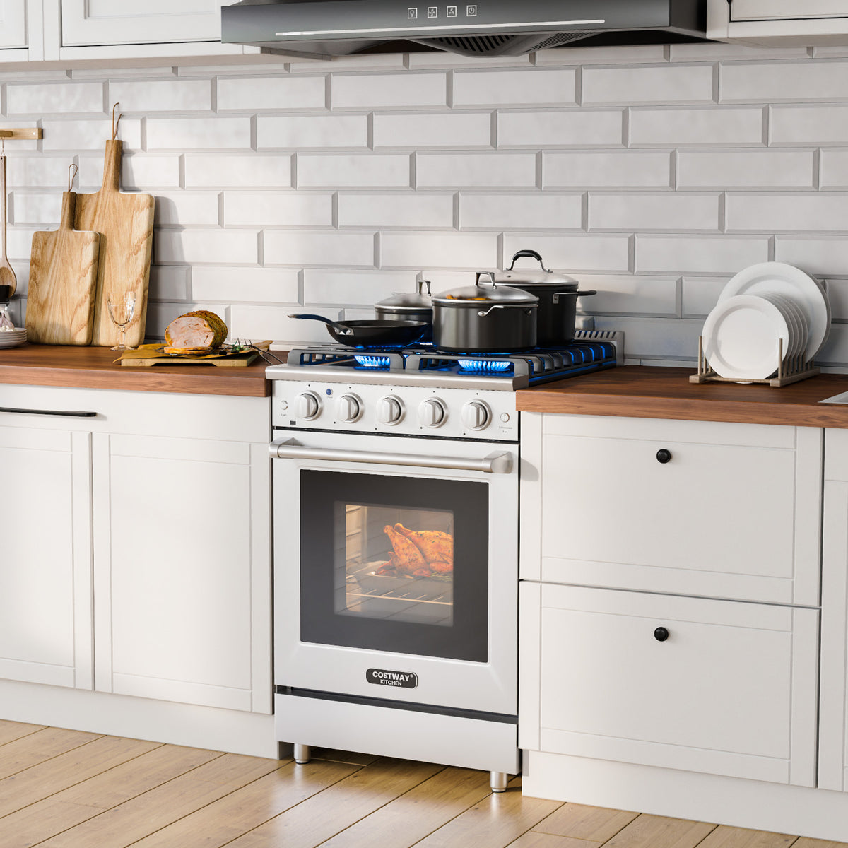 24 Inches Freestanding Natural Gas Range with 4 Burners Cooktop-Food Warmers & Burners-DECOROLALA