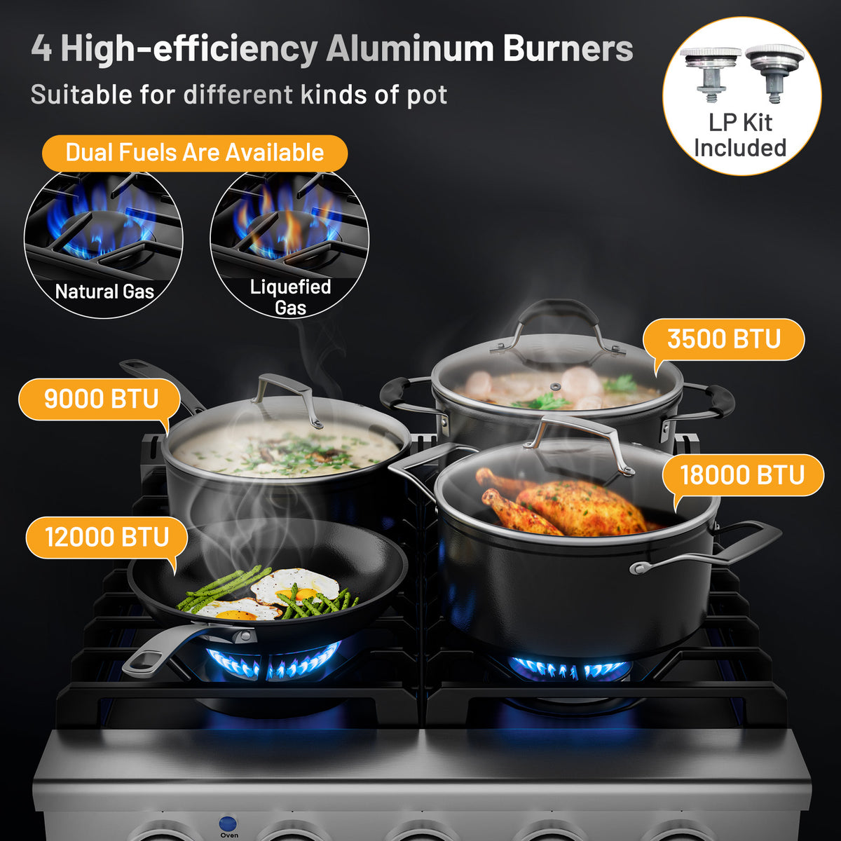 24 Inches Freestanding Natural Gas Range with 4 Burners Cooktop-Food Warmers & Burners-DECOROLALA