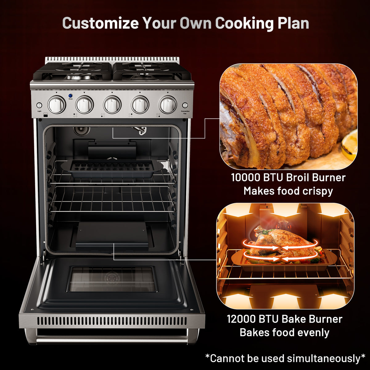 24 Inches Freestanding Natural Gas Range with 4 Burners Cooktop-Food Warmers & Burners-DECOROLALA