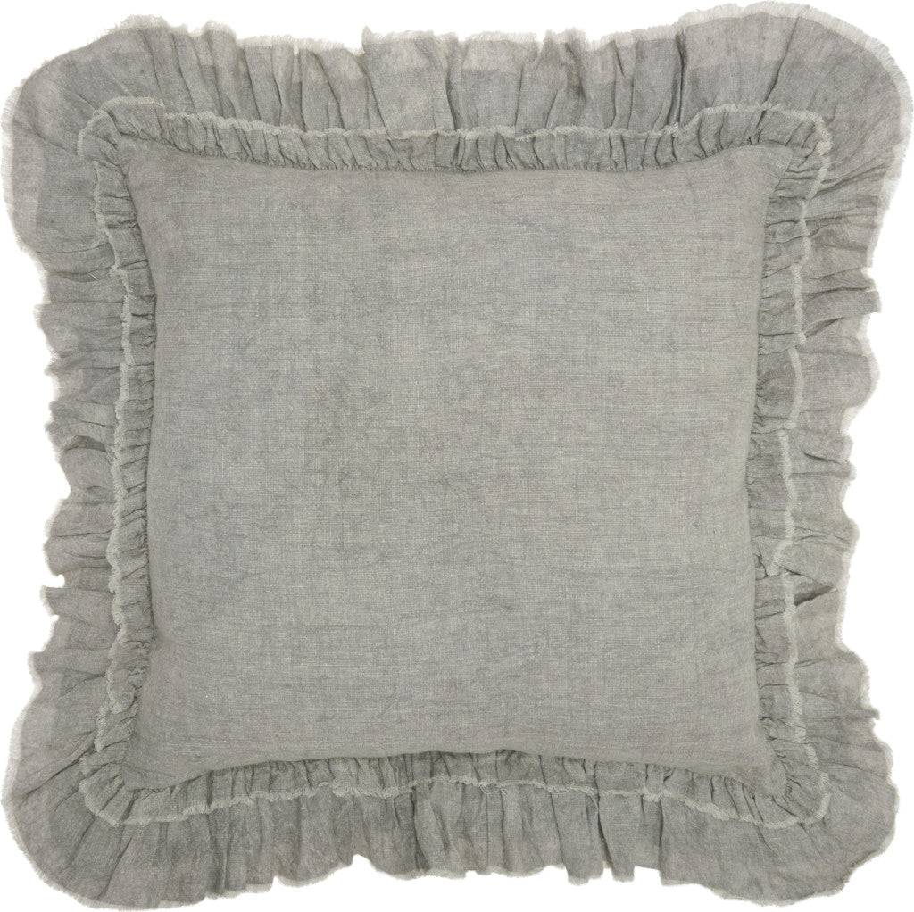 24" Light Gray Pillow With Ruffled Edges-Accent Throw Pillows-DECOROLALA