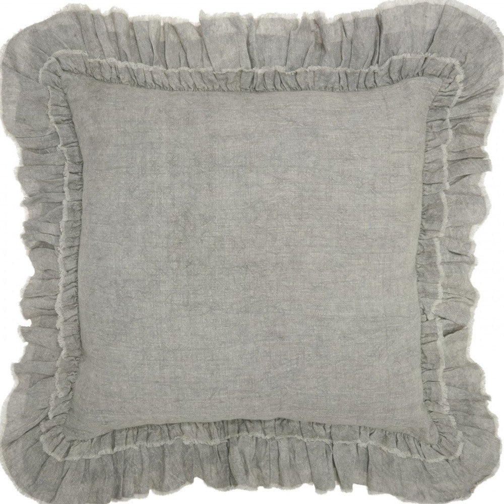 24" Light Gray Pillow With Ruffled Edges-Accent Throw Pillows-DECOROLALA