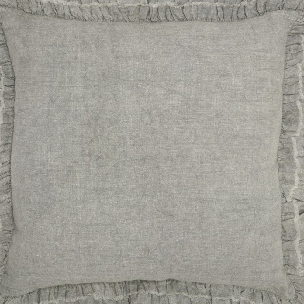 24" Light Gray Pillow With Ruffled Edges-Accent Throw Pillows-DECOROLALA