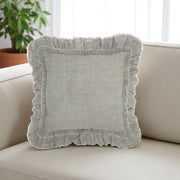 24" Light Gray Pillow With Ruffled Edges-Accent Throw Pillows-DECOROLALA