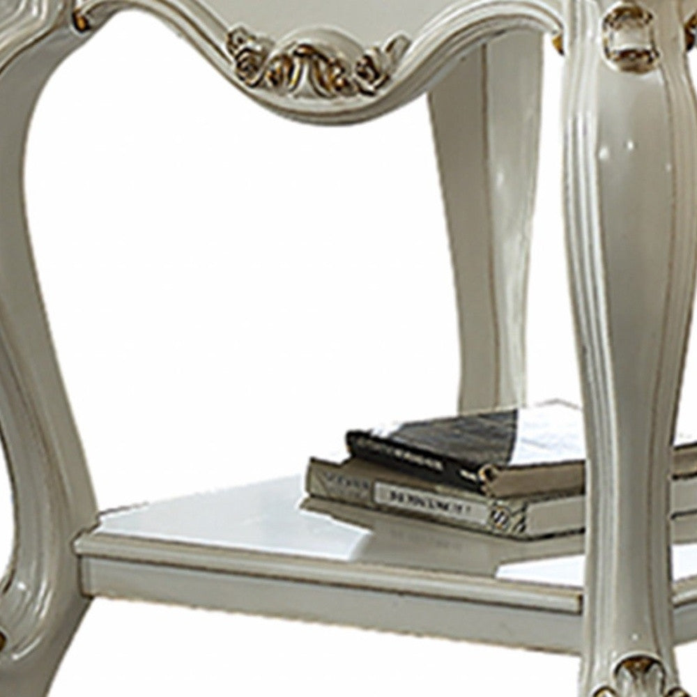 24" Light Gray Solid Wood End Table With Shelf-End-Side Tables-DECOROLALA