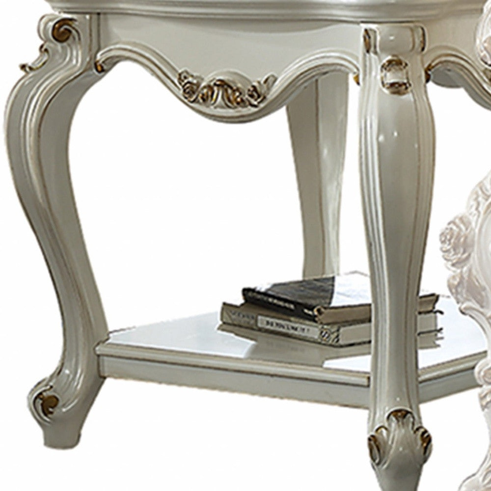 24" Light Gray Solid Wood End Table With Shelf-End-Side Tables-DECOROLALA