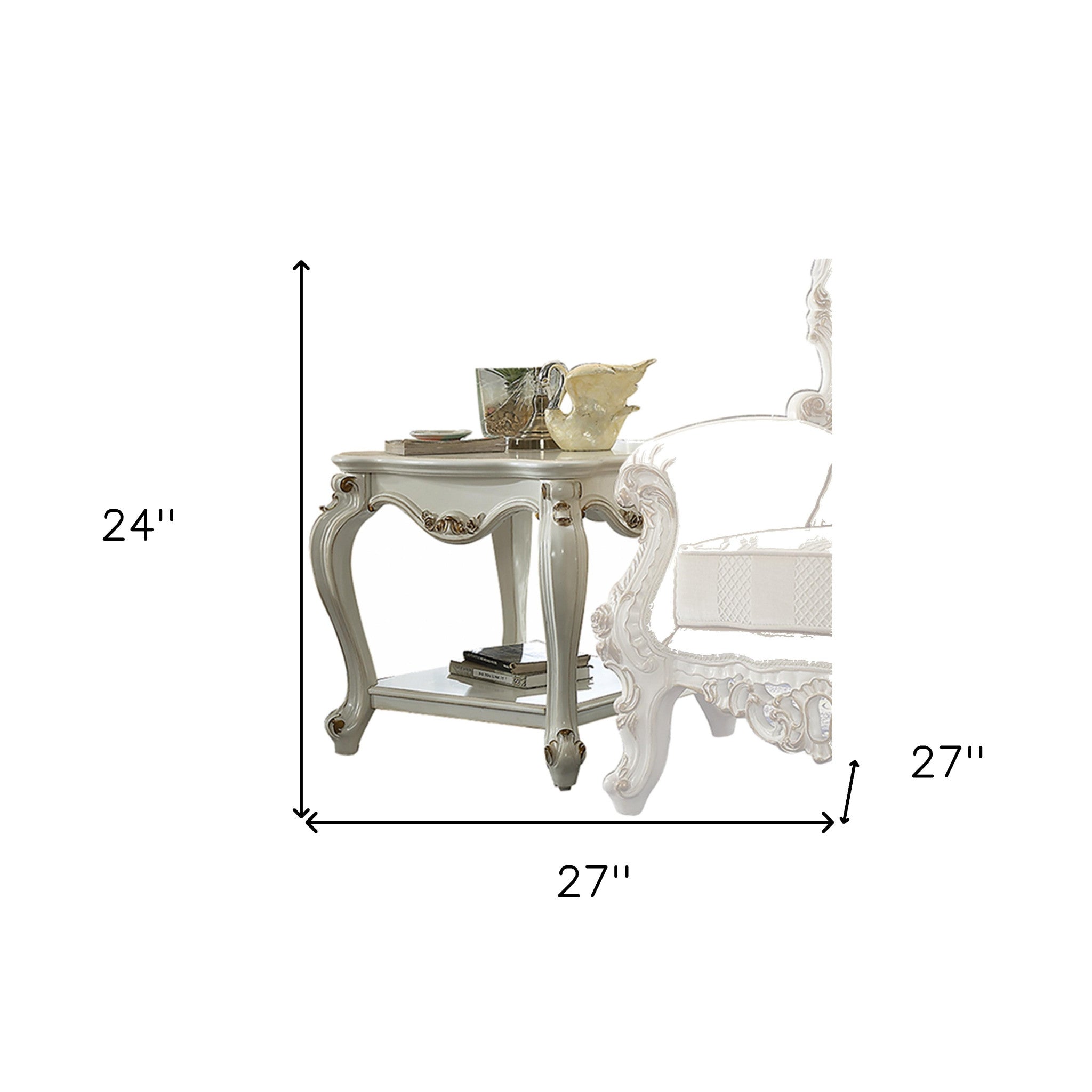 24" Light Gray Solid Wood End Table With Shelf-End-Side Tables-DECOROLALA