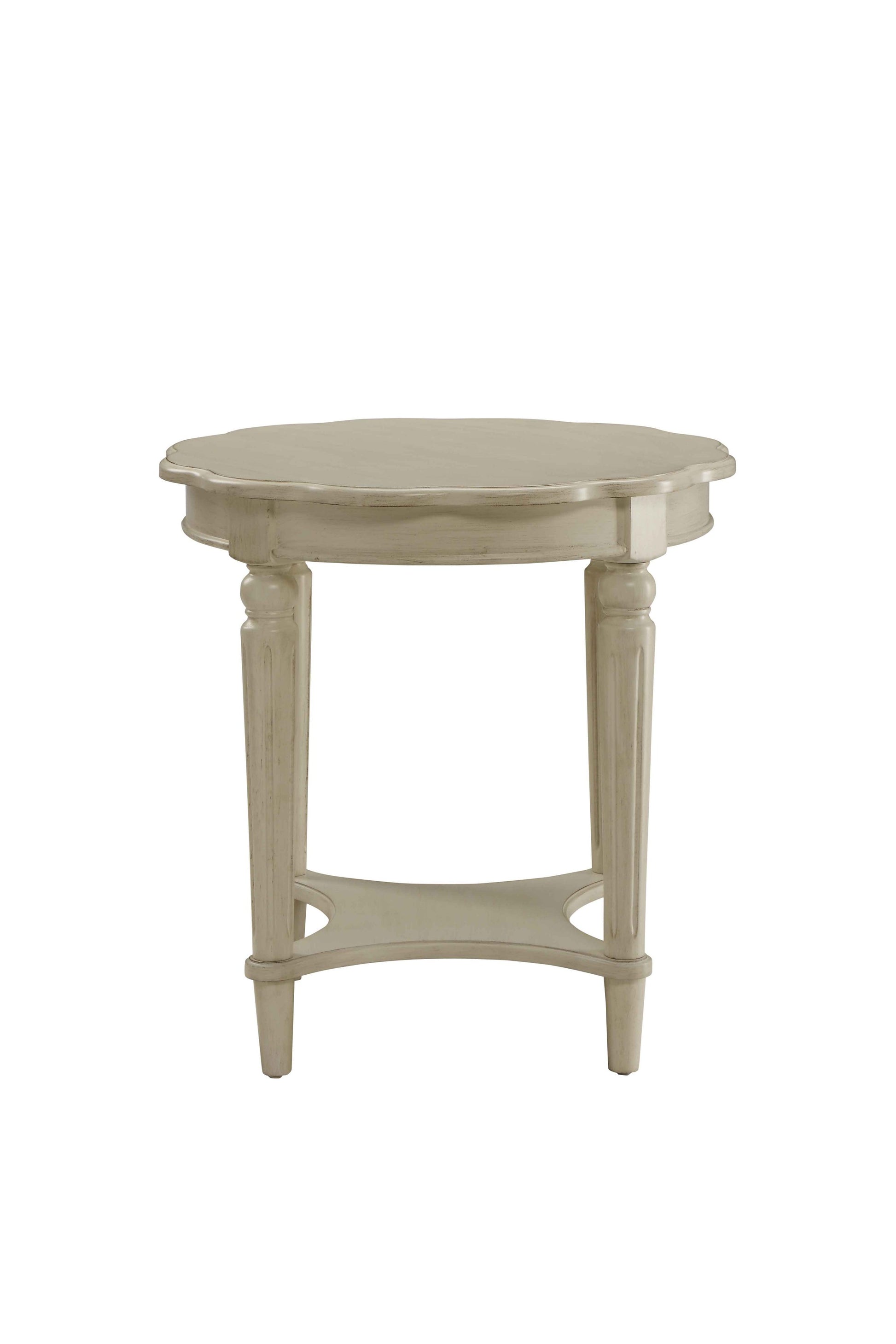 24" Light Slate Gray Solid Wood Round End Table With Shelf-End-Side Tables-DECOROLALA