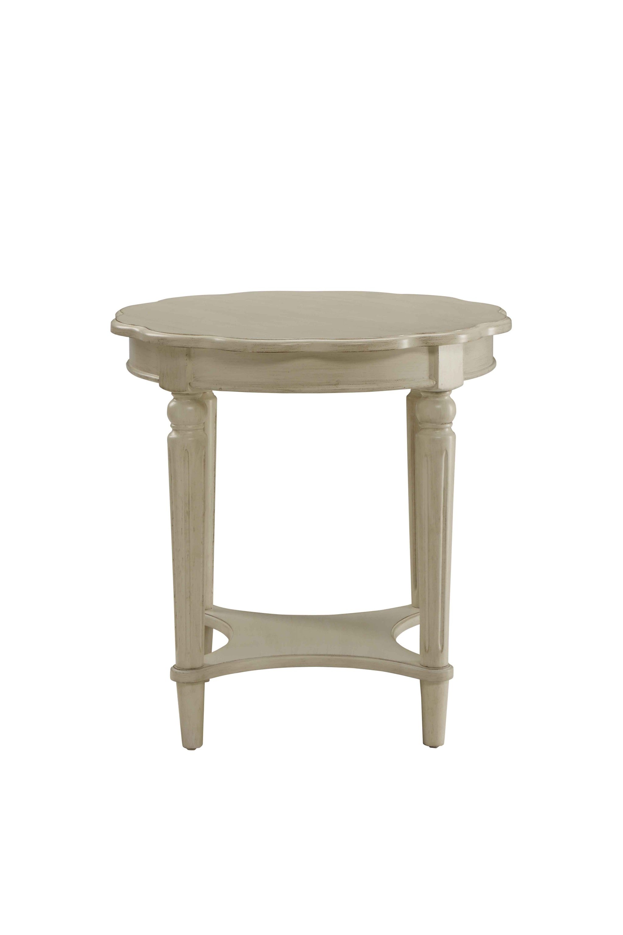 24" Light Slate Gray Solid Wood Round End Table With Shelf-End-Side Tables-DECOROLALA