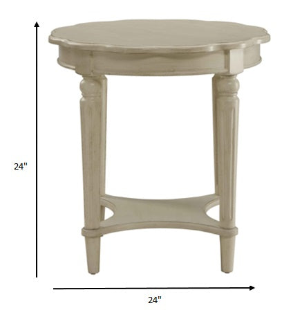 24" Light Slate Gray Solid Wood Round End Table With Shelf-End-Side Tables-DECOROLALA