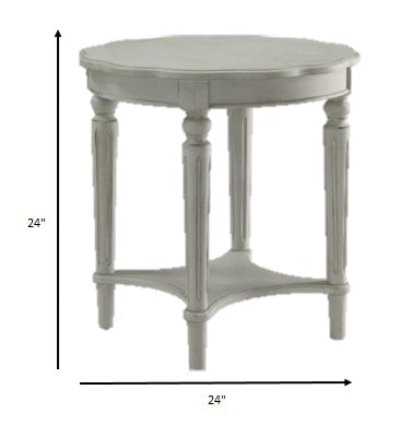 24" Light Slate Gray Solid Wood Round End Table With Shelf-End-Side Tables-DECOROLALA