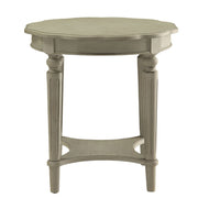 24" Light Slate Gray Solid Wood Round End Table With Shelf-End-Side Tables-DECOROLALA