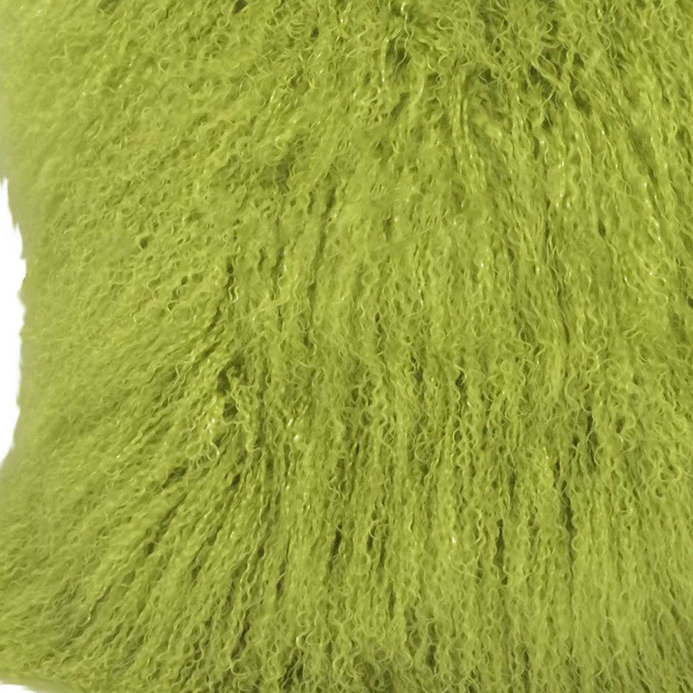 24" Lime Green Genuine Tibetan Lamb Fur Pillow With Microsuede Backing-Accent Throw Pillows-DECOROLALA