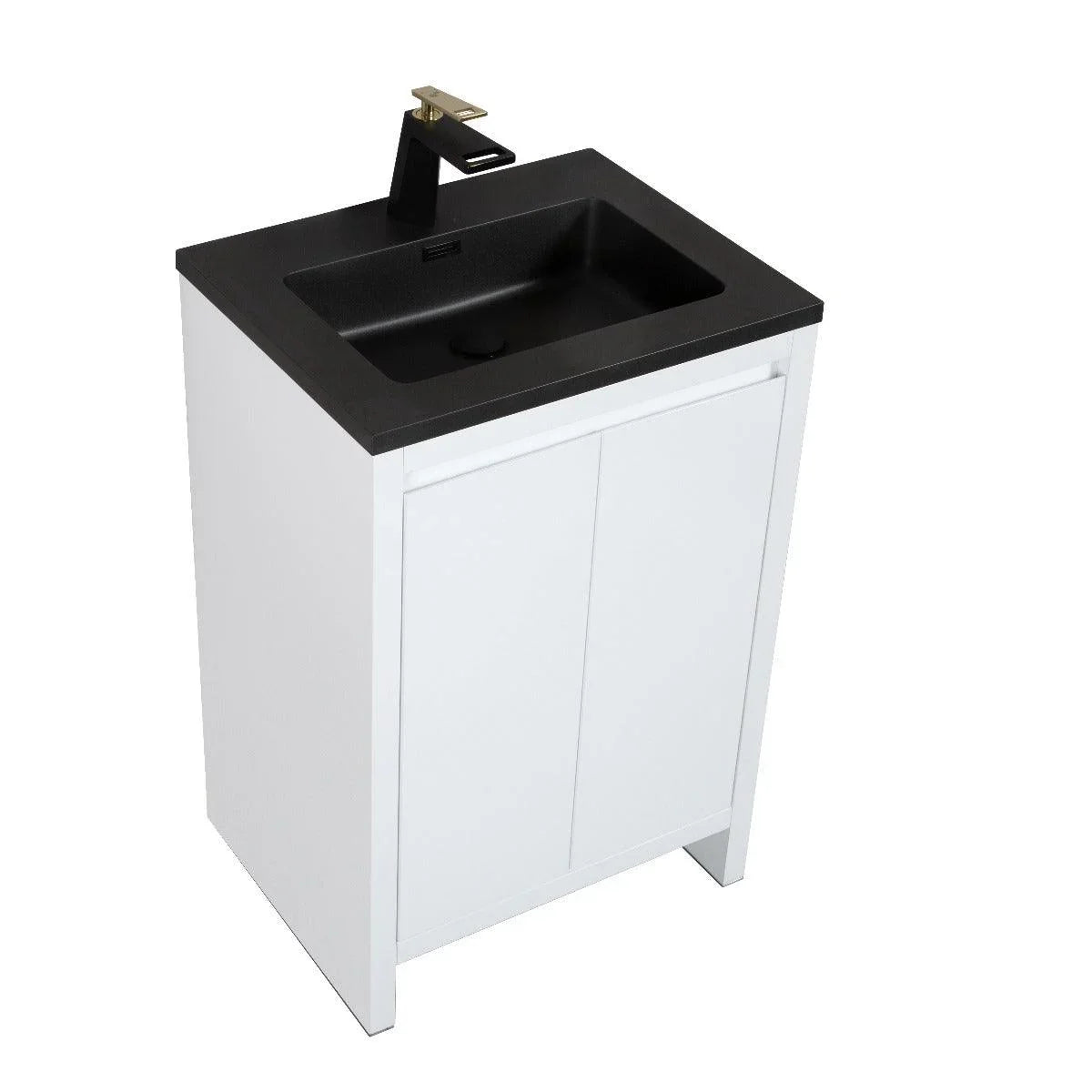 24" Matte White Freestanding Bathroom Vanity with Black Engineered Quartz Countertop-Migration_Bathroom Vanities-DECOROLALA