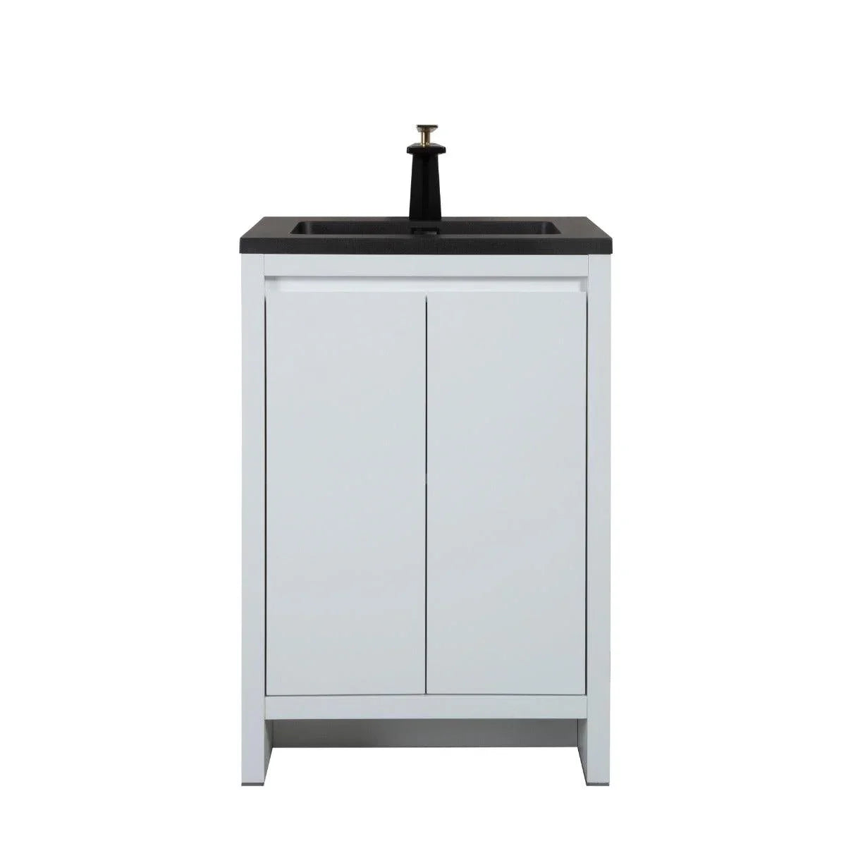 24" Matte White Freestanding Bathroom Vanity with Black Engineered Quartz Countertop-Migration_Bathroom Vanities-DECOROLALA